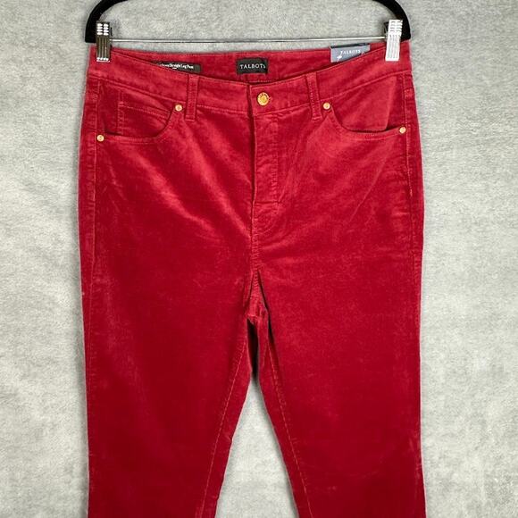 Talbots Pants Womens 10L Red Corduroy Straight High Waist Preppy Career Holiday - Picture 2 of 14